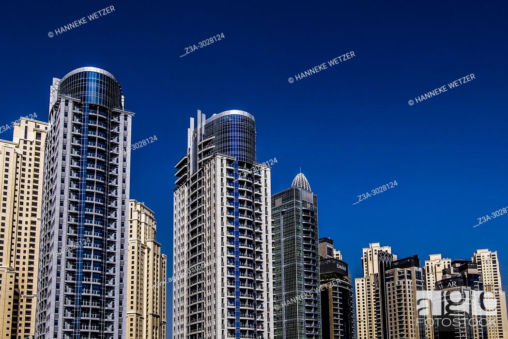 Stock Photo: Supertall skyscrapers at Dubai Marina, Dubai, UAE.