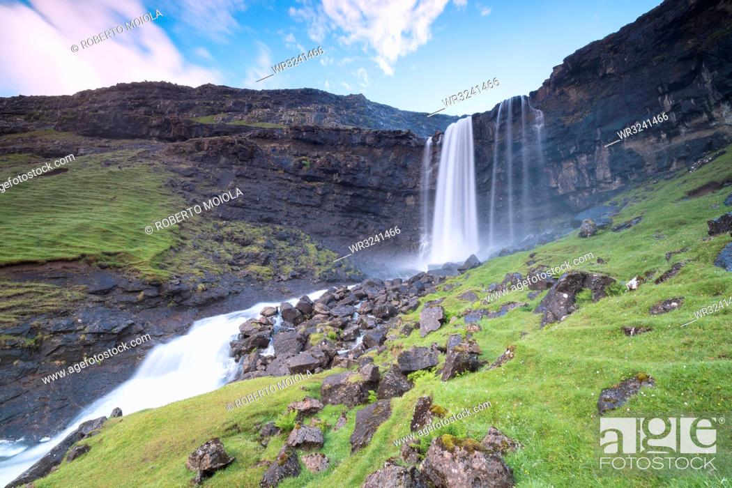 Stock Photo: Fossa waterfall, Sunda municipality, Streymoy Island, Faroe Islands, Denmark, Europe.