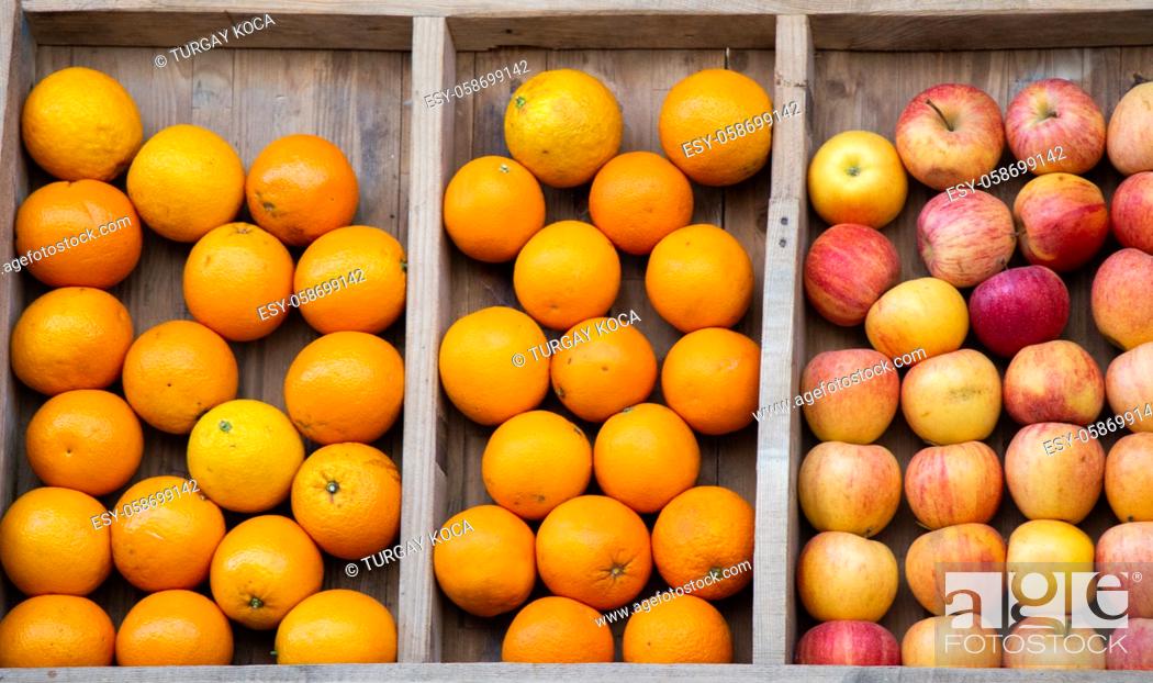 Stock Photo: apples and oranges as fruit composition. fruit health food.