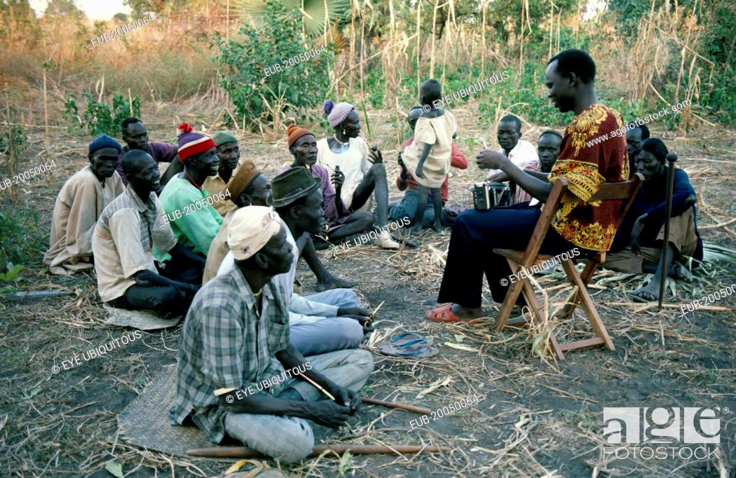Stock Photo: Storytelling in Dinka village.