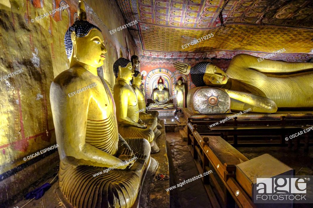 Stock Photo: Dambulla, Sri Lanka - February 2020: Buddha statue inside Dambulla cave temple on February 8, 2020 in Dambulla, Sri Lanka. Cave III Maha Alut Viharaya.