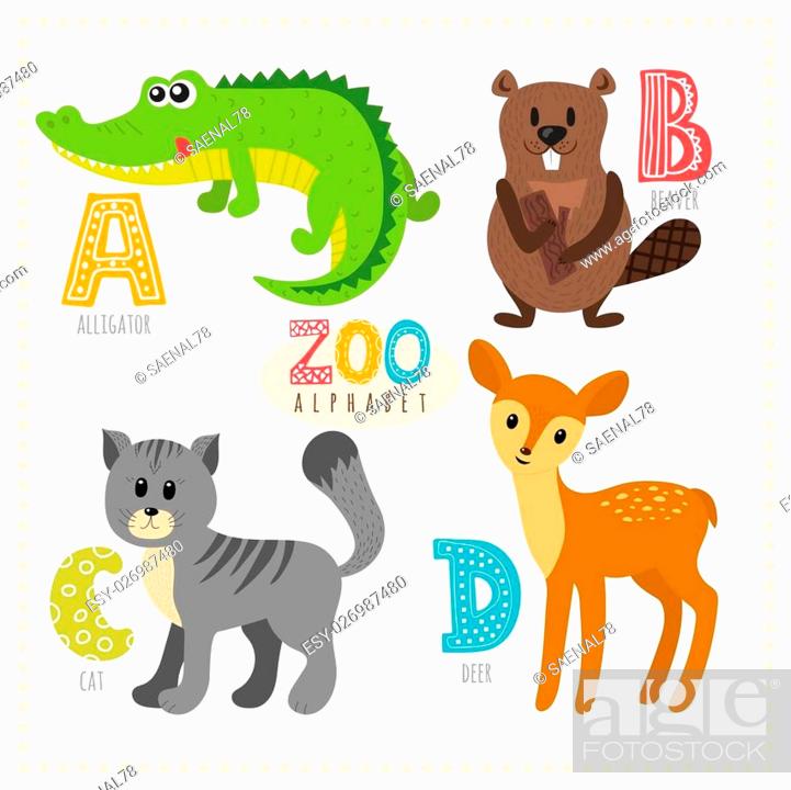 Cute cartoon animals. Zoo alphabet with funny animals. A, b, c, d letters,  Stock Vector, Vector And Low Budget Royalty Free Image. Pic. ESY-026987480  | agefotostock
