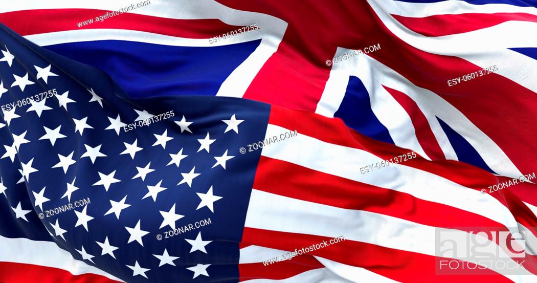 Imagen: The flags of the United States and the United Kingdom waving in the wind. International relations and diplomacy.