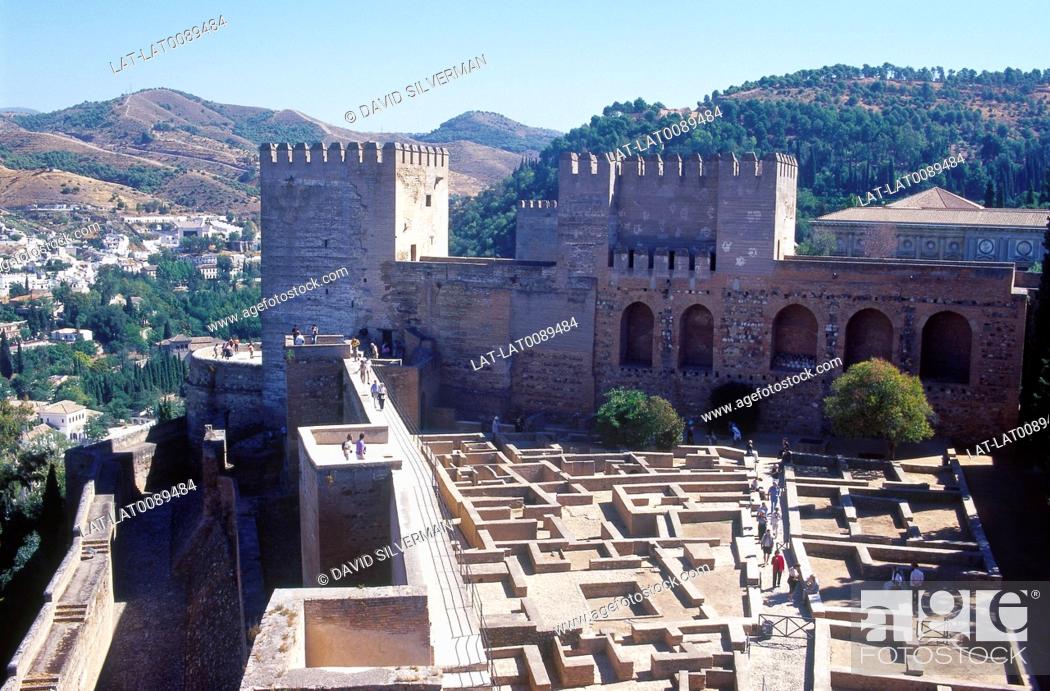 Stock Photo: Alhambra hill complex. Moorish palace. Alcazaba. Gardens. Tower.