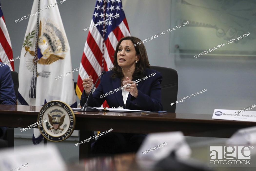 Stock Photo: United States Vice President Kamala Harris heads a roundtable with area leaders at the Los Angeles County Federation of Labor, AFL-CIO.