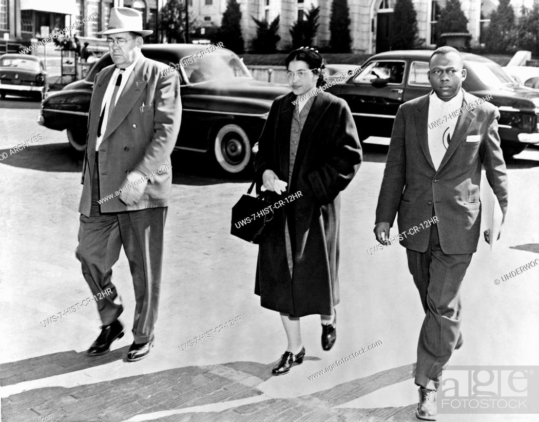 Montgomery, Alabama: February 2, 1956.Rosa Parks walking between ...