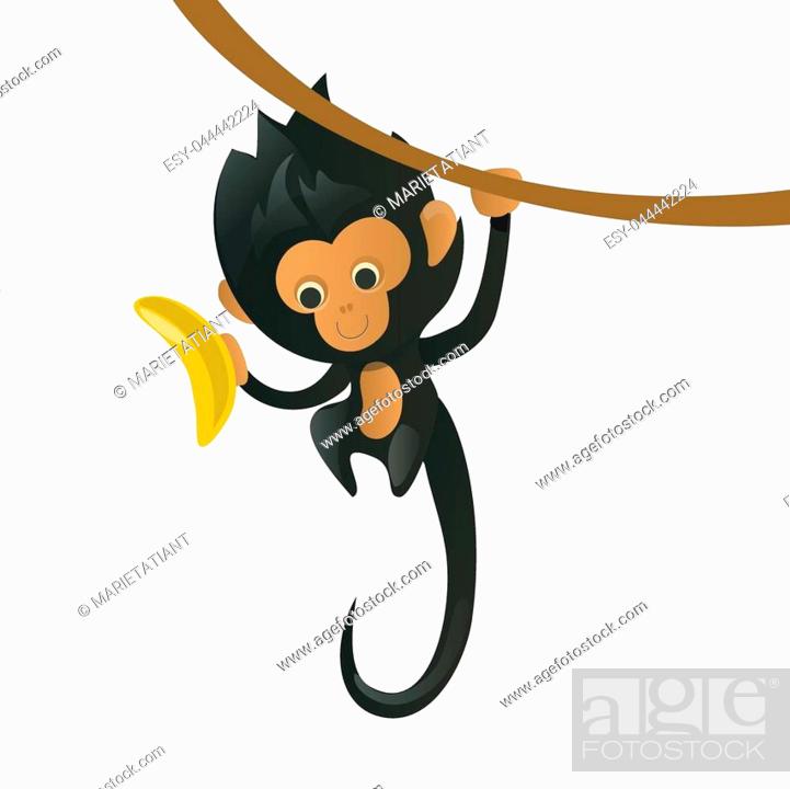 A cartoon monkey with a banana in his paw, hanging on a branch, Stock  Vector, Vector And Low Budget Royalty Free Image. Pic. ESY-044442224 |  agefotostock