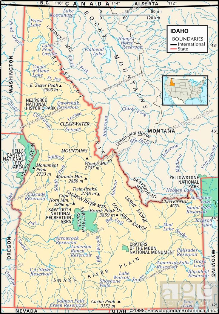 Physical Map Of The State Of Idaho Including Lakes National Parks