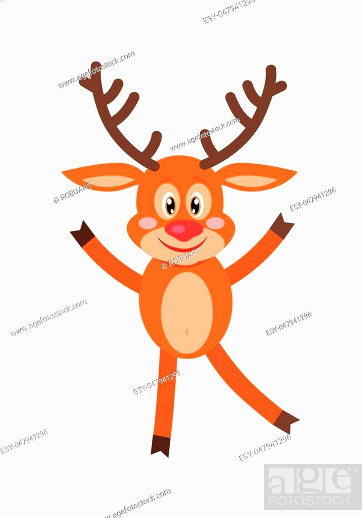 Deer dancing isolated on white. Reindeer greeting you. Smiling cartoon  character in flat style..., Stock Vector, Vector And Low Budget Royalty  Free Image. Pic. ESY-047941296 | agefotostock