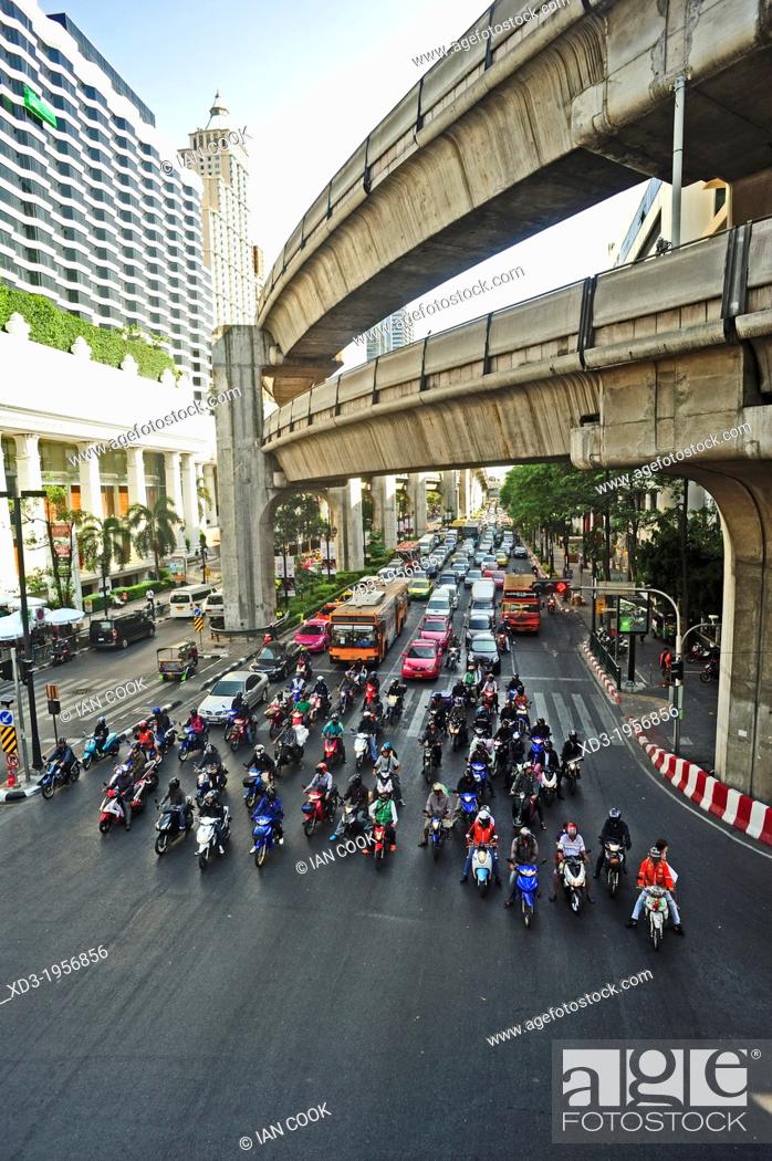 Stock Photo: traffic near Siam Square, Bangkok, Thailand.
