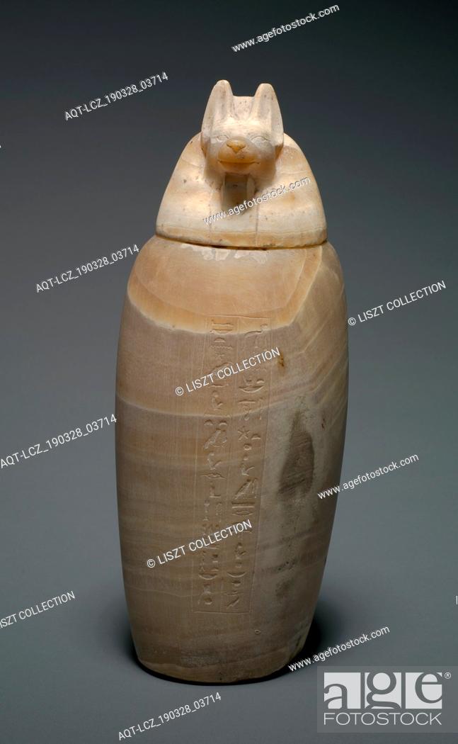 Stock Photo: Canopic Jar with Jackal's Head, 664-525 BC. Egypt, Late Period, Dynasty 26. Travertine; diameter: 16.3 cm (6 7/16 in.); diameter of mouth: 9 cm (3 9/16 in.