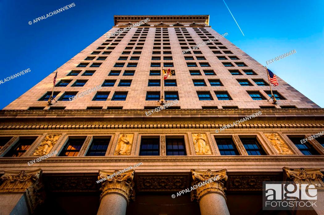 Stock Photo: Evening light on a highrise building in Baltimore, Maryland.