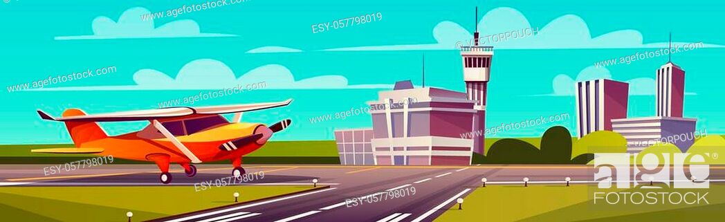 Vector cartoon illustration, yellow light aircraft on runway, Stock Vector,  Vector And Low Budget Royalty Free Image. Pic. ESY-057798019 | agefotostock