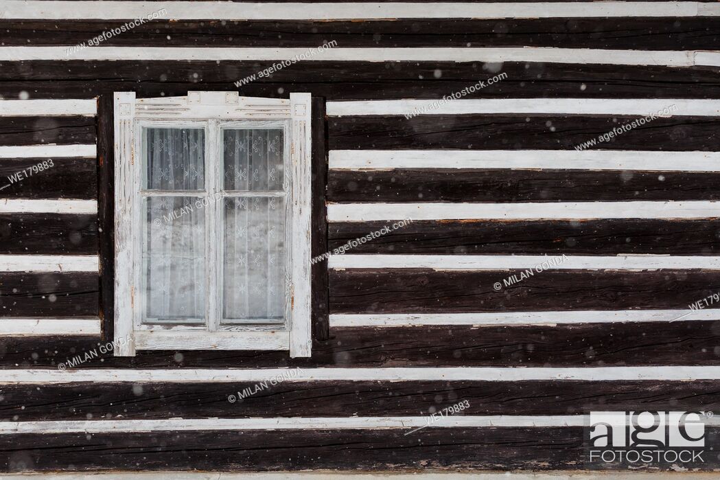 Stock Photo: Windows of a traditional house in Jasenovo village, northern Slovakia.
