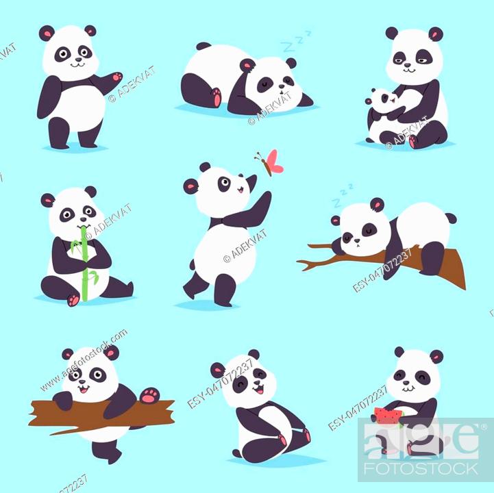Panda cartoon character in various expression. Animal white cute china  black panda bear giant mammal..., Stock Vector, Vector And Low Budget  Royalty Free Image. Pic. ESY-047072237 | agefotostock