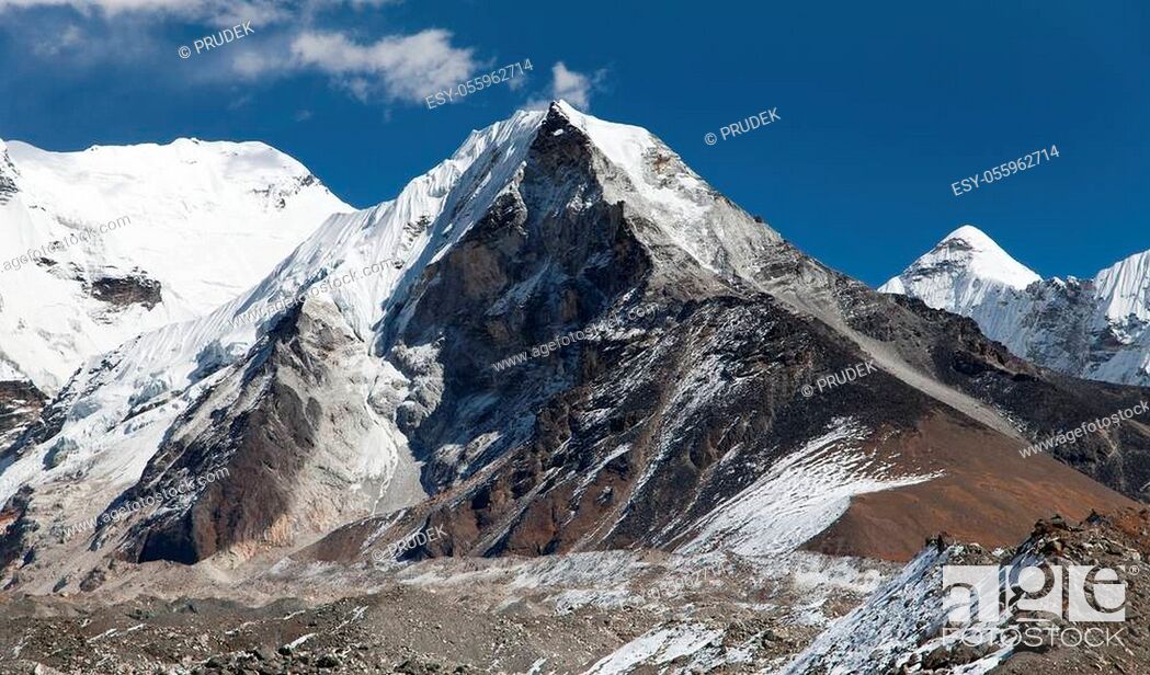 Stock Photo: View of Island peak or Imja Tse, view point to mount Lhotse and Ama Dablam one of the best trekking peaks in Khumbu valley, Everest area, Solukhumbu.