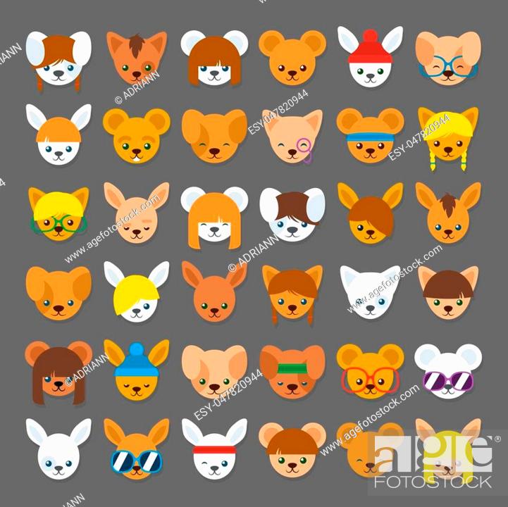 Large Collection Of Colorful Cartoon Animal Head Avatars For Internet Identification With A Cat Stock Vector Vector And Low Budget Royalty Free Image Pic Esy 047820944 Agefotostock