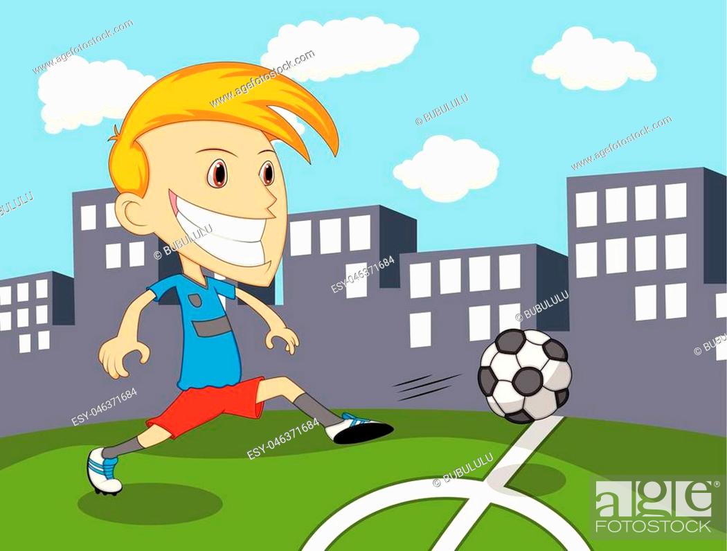 A boy playing soccer on the field cartoon - full color, Stock Vector,  Vector And Low Budget Royalty Free Image. Pic. ESY-046371684 | agefotostock