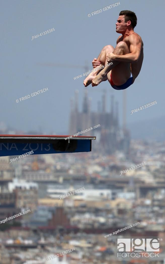 Stock Photo: David Boudia of USA in action during the men's 10m platform diving semifinals of the 15th FINA Swimming World Championships at Montjuic Municipal Pool in.