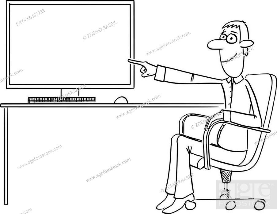 Vector funny comic cartoon drawing of businessman or man sitting in office  chair and pointing at..., Stock Vector, Vector And Low Budget Royalty Free  Image. Pic. ESY-056467233 | agefotostock