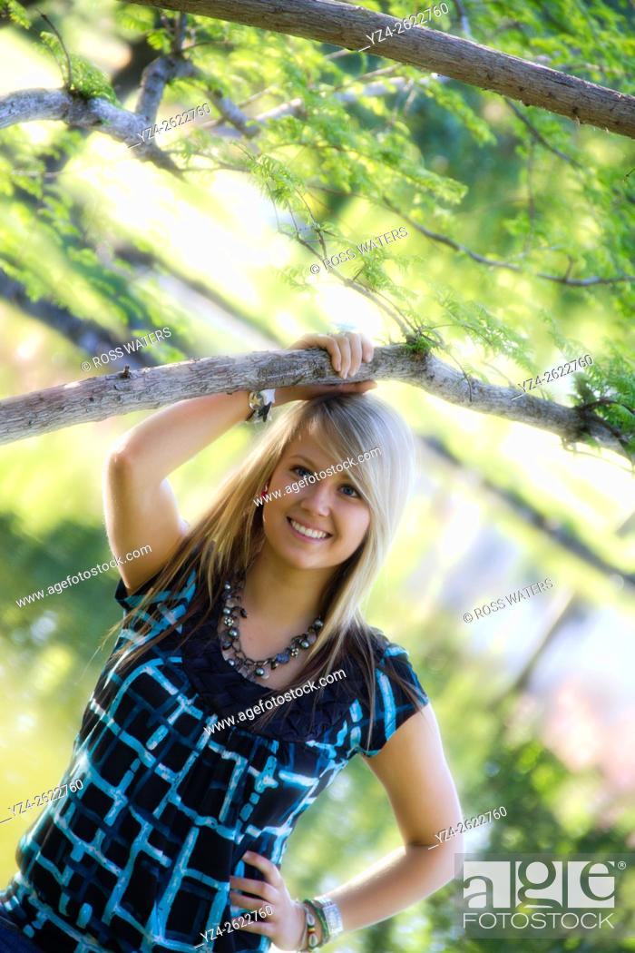 Stock Photo: A young woman outdoors in Spokane, Washington, USA.