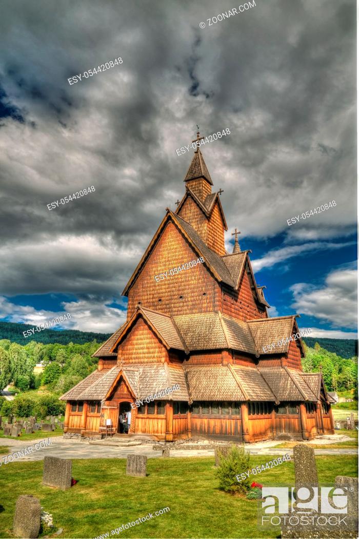 Stock Photo: Heddal Stave Church, Norways largest stave church, Notodden municipality, Norway.