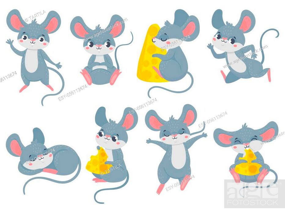 Cartoon mouse. Little cute mouses, funny small rodent pet and mice with  cheese vector set, Stock Vector, Vector And Low Budget Royalty Free Image.  Pic. ESY-056113674 | agefotostock