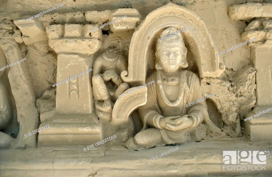 Stock Photo: Jaulian Monastery. Stucco seated Buddha.