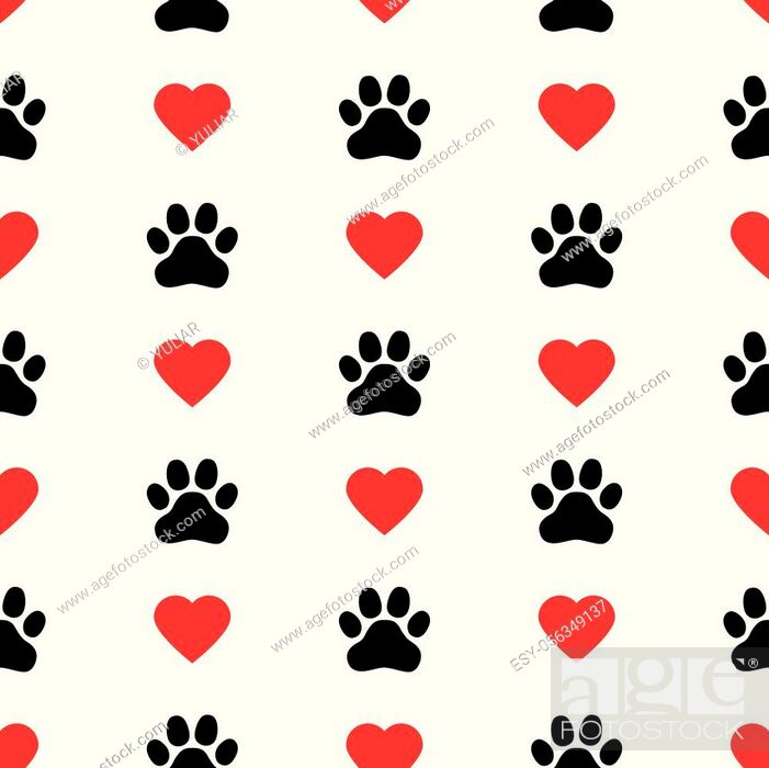 Dog Paw Cat Paw heart love puppy foot print kitten valentine vector  Seamless Pattern wallpaper..., Stock Vector, Vector And Low Budget Royalty  Free Image. Pic. ESY-056349137 | agefotostock