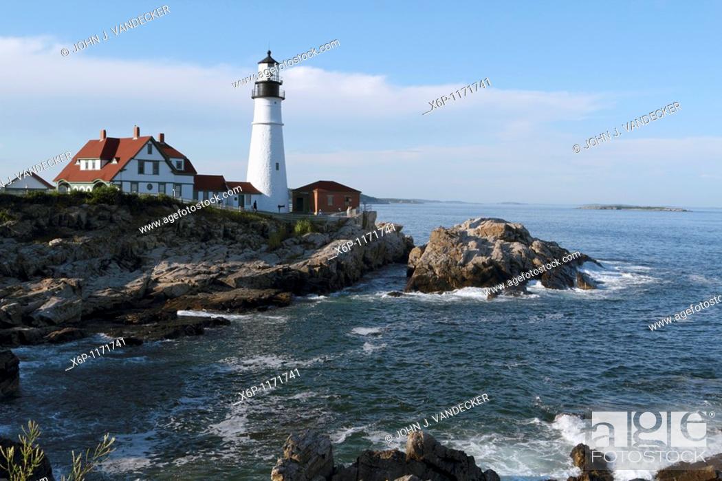 Stock Photo: Portland Head Light in Cape Elizabeth, Maine, USA  The lighthouse sits at the southern edge of Casco Bay and is the 2nd oldest lighthouse in the US.