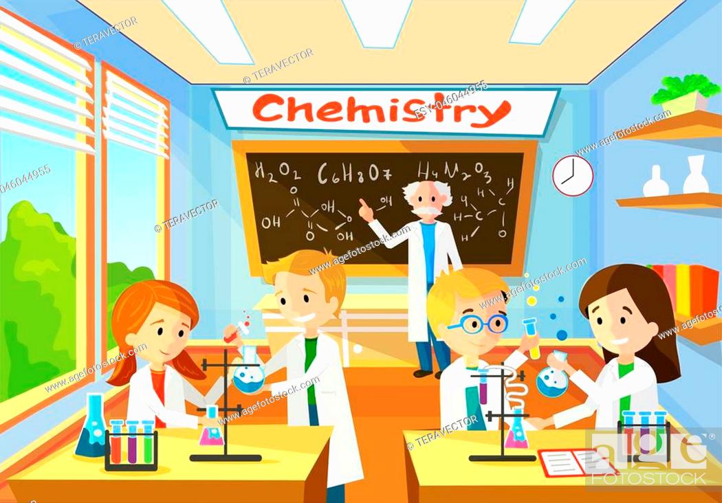 Vector Cartoon Background With Chemistry Classroom, and Character Students,  Vecteur de Stock, Vecteur et Image Low Budget Royalty Free. Photo  ESY-046044955 | agefotostock