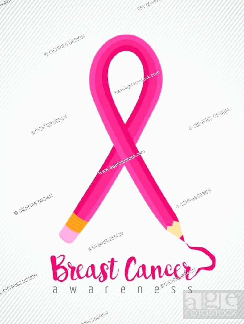 Imagen: Breast cancer education concept poster with pink pencil as ribbon for awareness month. EPS10 vector.