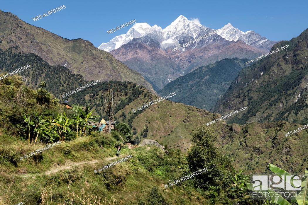Stock Photo: Dobang with Dhaulagiri I, Dhaulagiri Circuit Trek, Himalaya, Nepal.