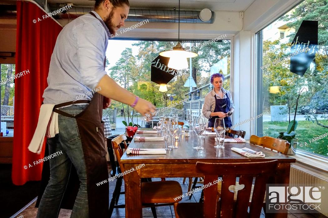 Imagen: STOCKHOLM SWEDEN Atrids restaurant in Mälarhöjden. Service and kitchen prep.