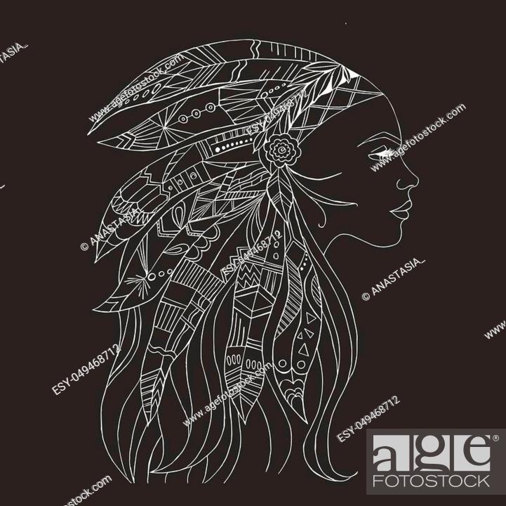 Tribal indian woman tattoo and t-shirt design. Native American woman tattoo  art, Stock Vector, Vector And Low Budget Royalty Free Image. Pic.  ESY-049468712 | agefotostock