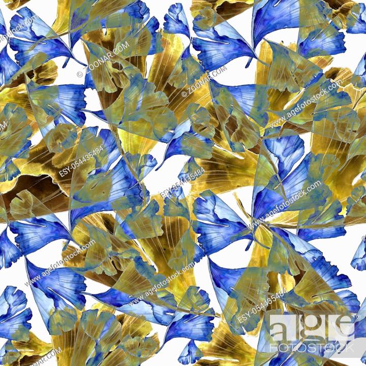 Stock Photo: Ginkgo leaves in a watercolor style isolated. Seamless background pattern. Fabric wallpaper print texture. Aquarelle leaf for background, texture.