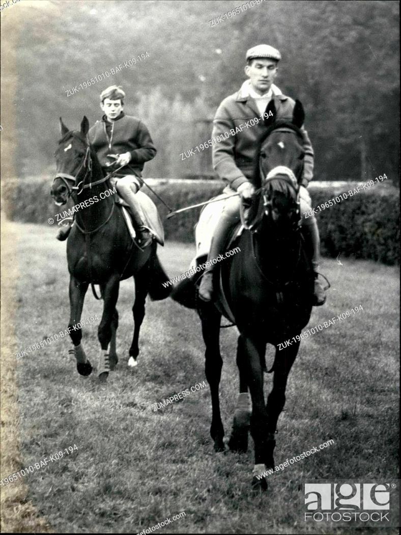 Stock Photo: Oct. 10, 1965 - English Horses In Arc De Triomphe Race: The two English horses Occidium (Foreground and Doderini engaged for the Prix De L'arc Den Triomphe.