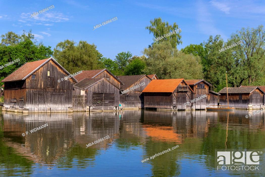 Stock Photo: Boat houses at Dießen on Lake Ammersee, 'Pfaffenwinkel' (region), Upper Bavaria, Bavaria, Germany, Europe.