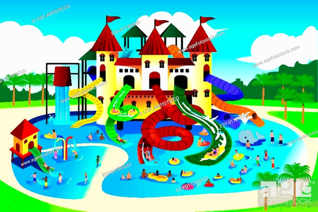 Stock Vector: People going to water park.