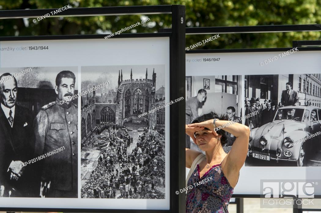 Stock Photo: A touring exhibition of photographs from the archives of the Czech News Agency (CTK), highlighting significant moments of 100 years since the establishment of.