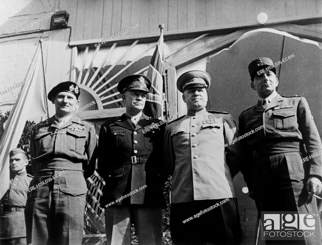 Generals Montgomery, Eisenhower, Zhukov, and de Lattre de Tassigny in Berlin, 1945, Stock Photo, Photo et Image Droits gérés. Photo ERE-HISL036-EC495 | agefotostock