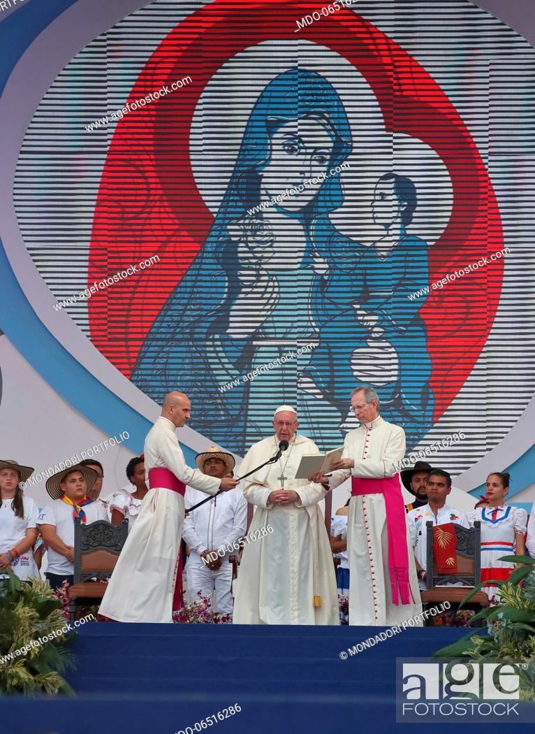 Stock Photo: Way of the Cross with young people presided by Pope Francis at Campo Santa Maria la Antigua - Cinta Costera. Panama, January 25th, 2019.