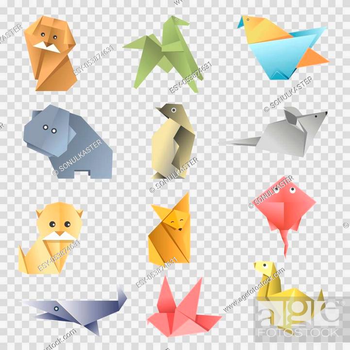 Origami paper animals, birds and fishes flat set on transparent background,  Stock Vector, Vector And Low Budget Royalty Free Image. Pic. ESY-053874631  | agefotostock