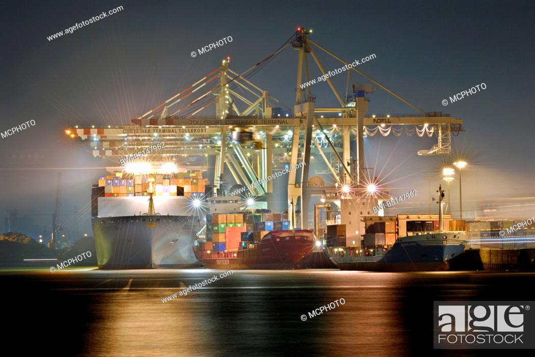 Stock Photo: Tollerort container terminal in Hamburg, Germany.