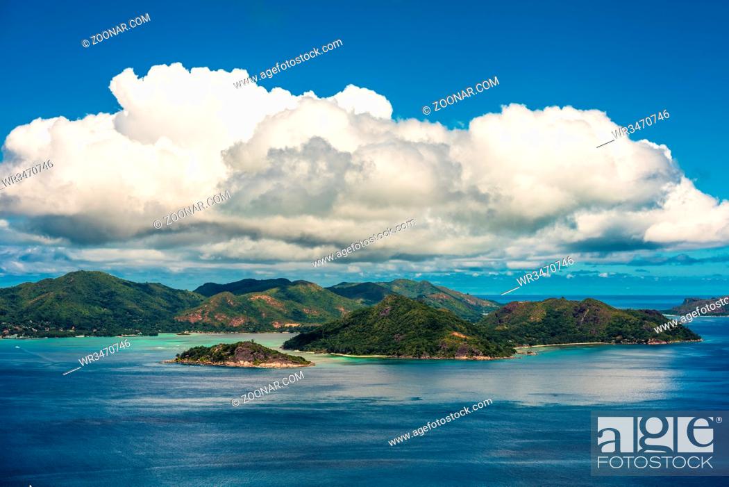 Stock Photo: Aerial view of Praslin island coastline, Seychelles.