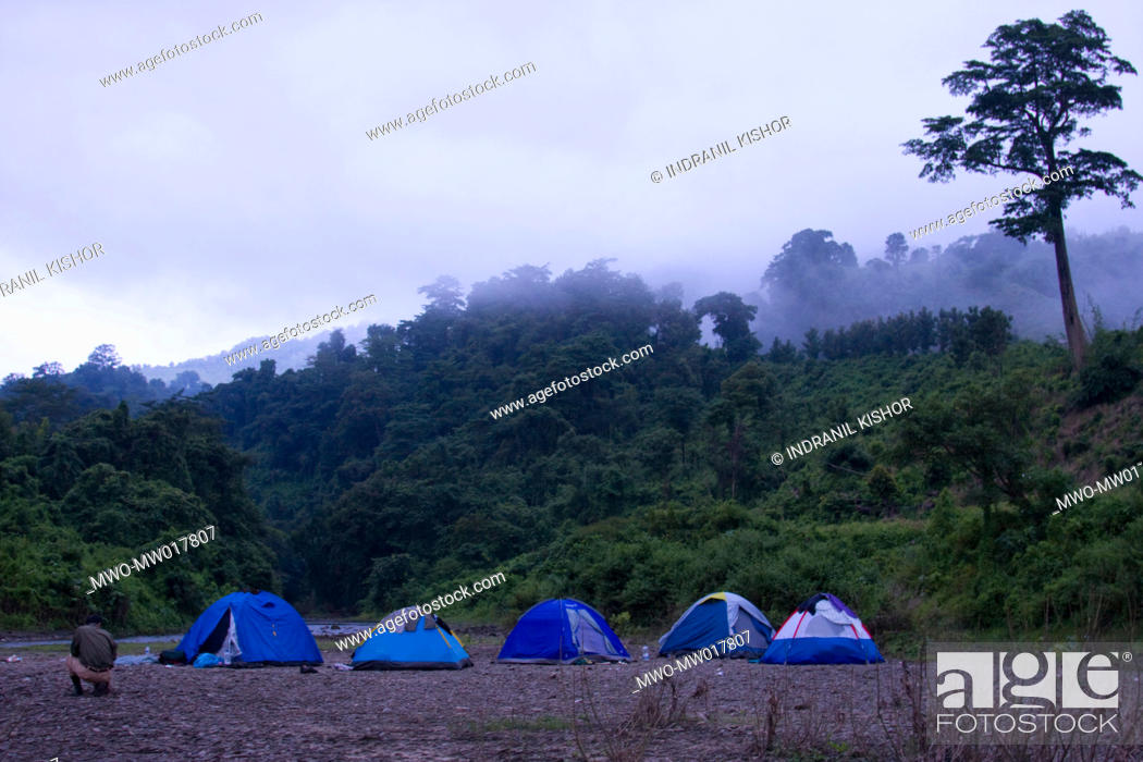Stock Photo: The Bangladesh Tourism Expansion Forum, BTEF members camping near Remarki, in Thanchi, Bandarban, Bangladesh October 4, 2007 One of the three hill districts of.