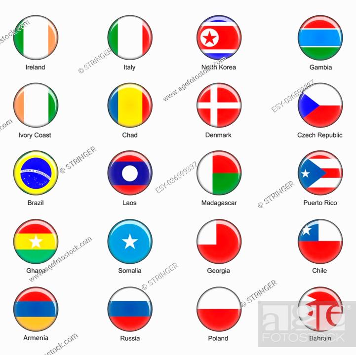 Stock Photo: Illustrated Vector World Flag Buttons - Pack 3 of 8.