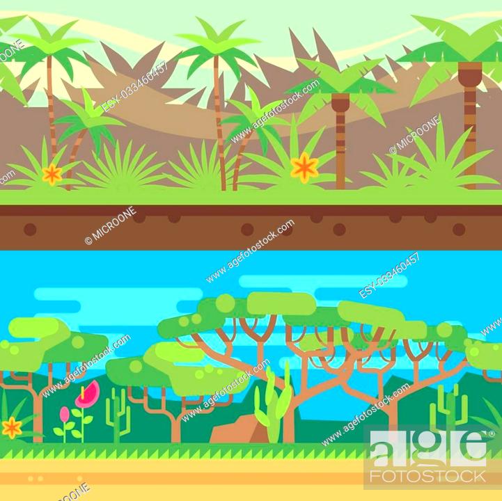 Horizontal seamless tropical forest jungle background in cartoon flat  style, Stock Vector, Vector And Low Budget Royalty Free Image. Pic.  ESY-033460457 | agefotostock