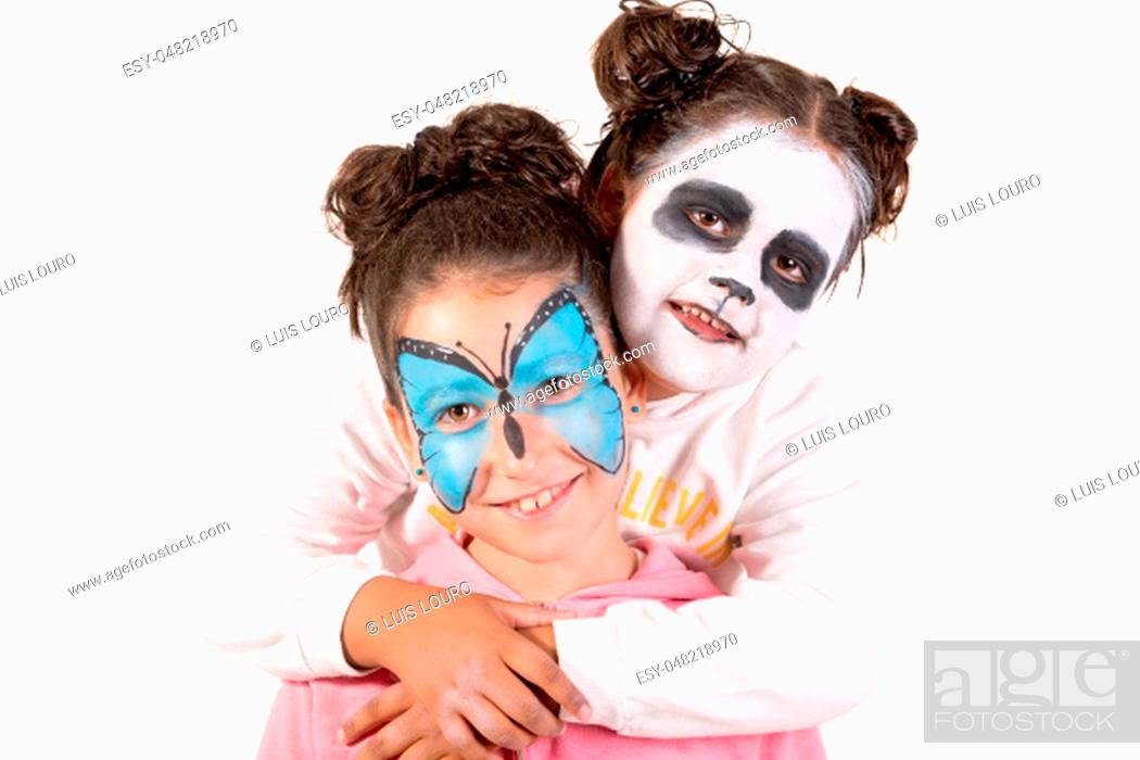 Children with animal face-paint isolated in white, Stock Photo, Picture And  Low Budget Royalty Free Image. Pic. ESY-048218970 | agefotostock