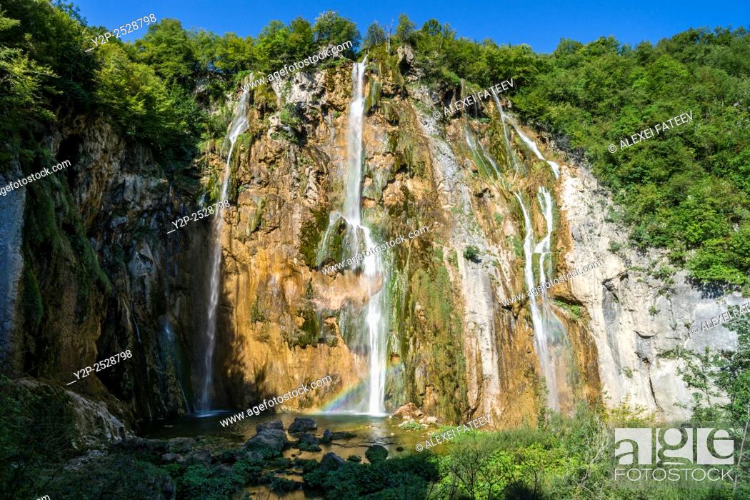 Stock Photo: The Large Waterfall in Plitvitse National Park in Croatia.
